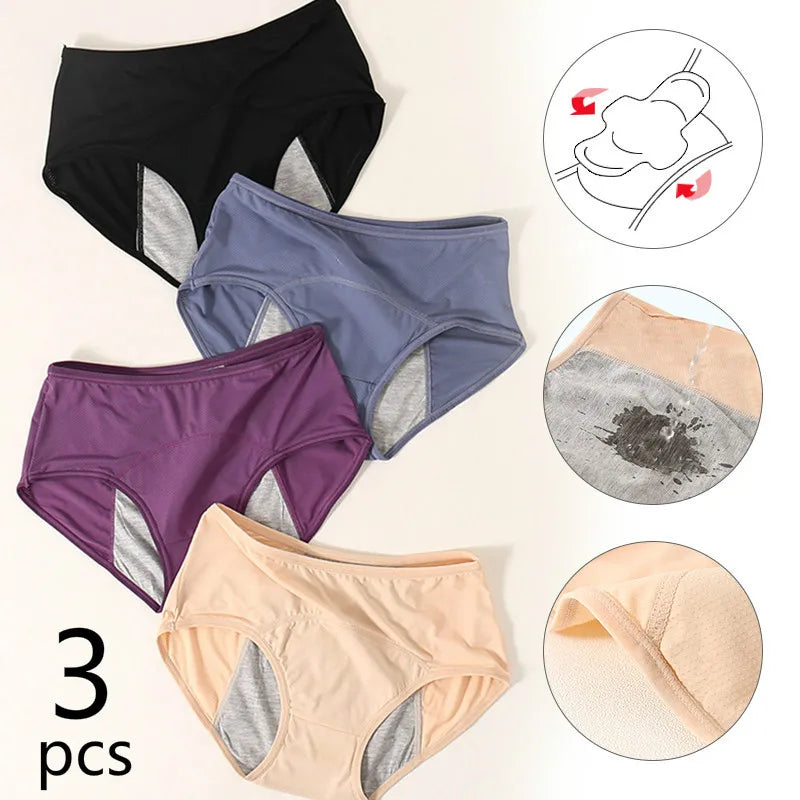 Calcinha menstrual à prova de vazamento para mulheres, calça fisiológica, roupa íntima confortável, cuecas impermeáveis, 3 peças